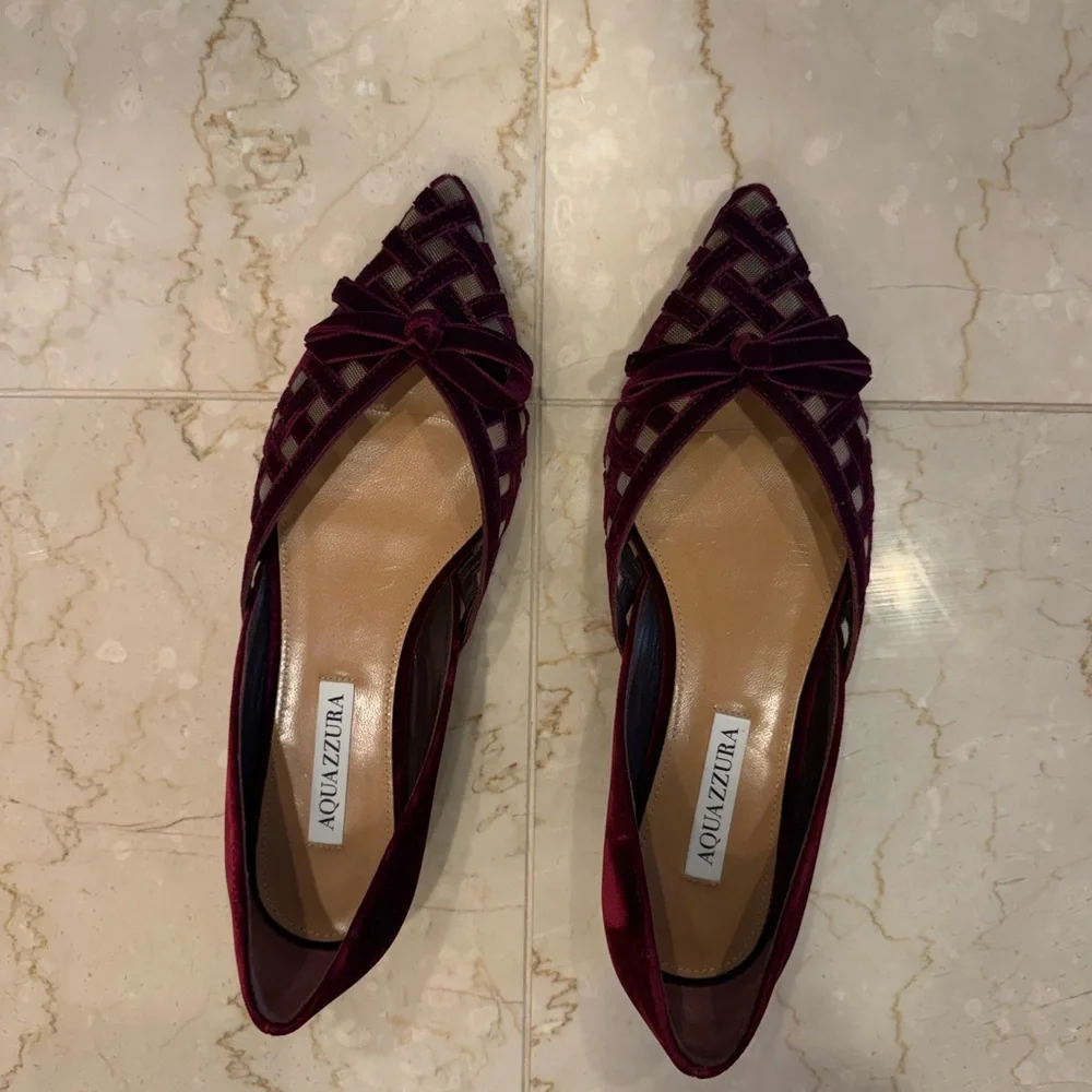 Aquazzura Velvet Flats in Deep Burgundy - Picture 4 of 4